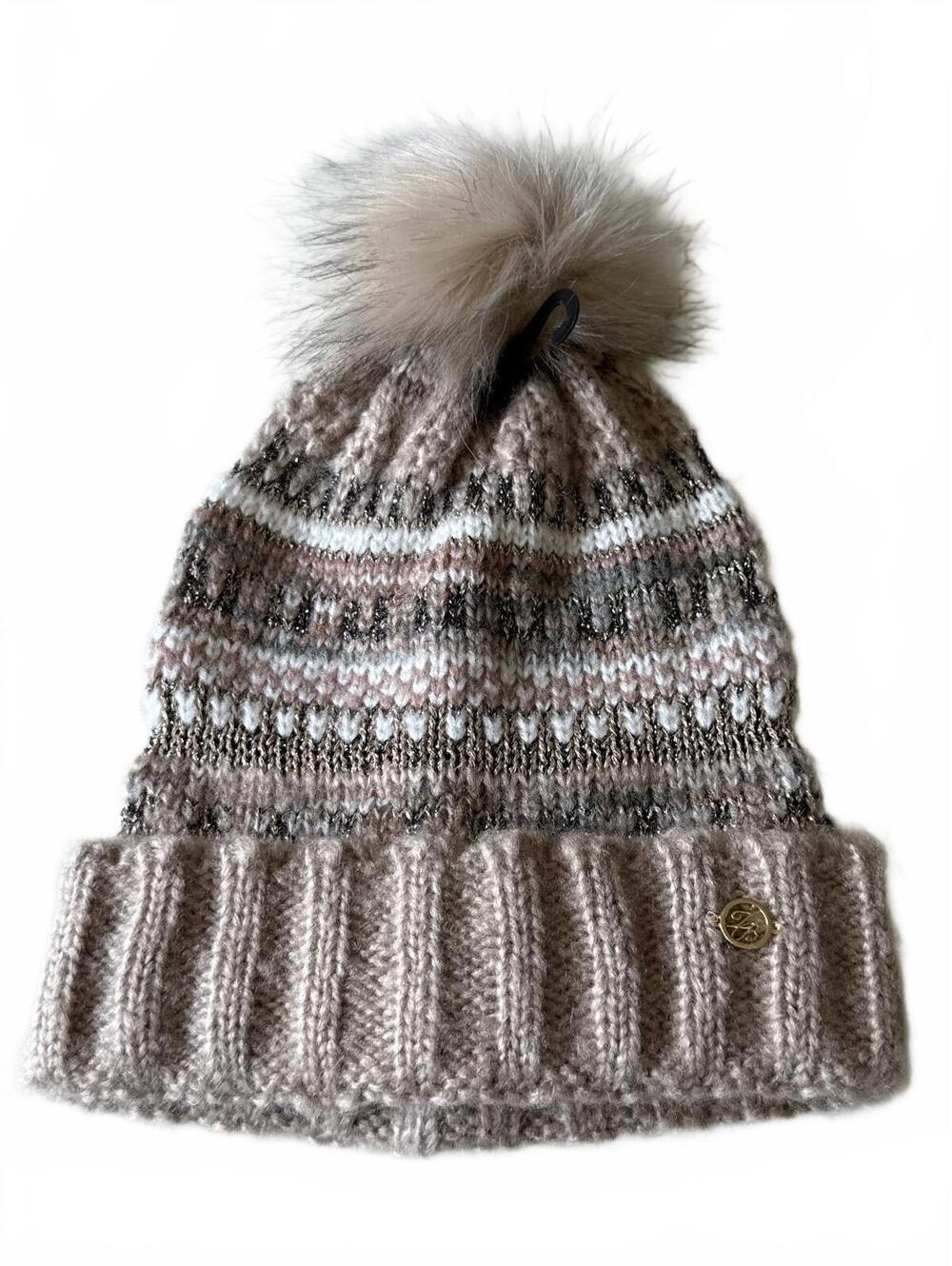 TED BAKER LONDON FAIR ISLE KNIT BEANIE WITH FAUX FUR POM ONE SIZE NWOT [COPY